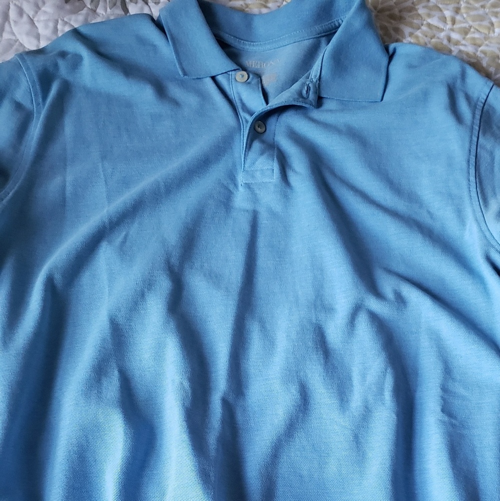 Sky blue polo.